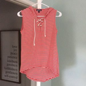 Red and white striped hooded tank